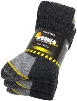6 Paar Arbeitssocken „Work Wool“ Mit Wolle Schwarz/Grau/Gelb -Normani 100966