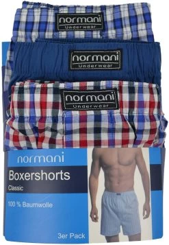 3 Stück Herren Web Boxershorts Blau/Rot -Normani 101490