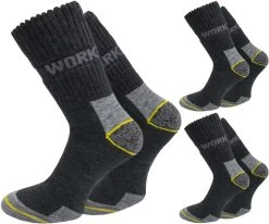 6 Paar Arbeitssocken „Work Wool“ Mit Wolle Schwarz/Grau/Gelb -Normani 102432