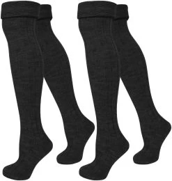 2 Paar Overknees Gerippt Mit Umschlag Schwarz