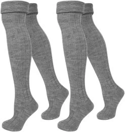 2 Paar Overknees Gerippt Mit Umschlag Grau
