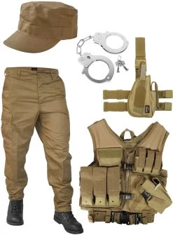 United States Marine Corps Kostüm Bestehend Aus Weste, Hose, Holster, Handschellen Und Feldmütze Coyote