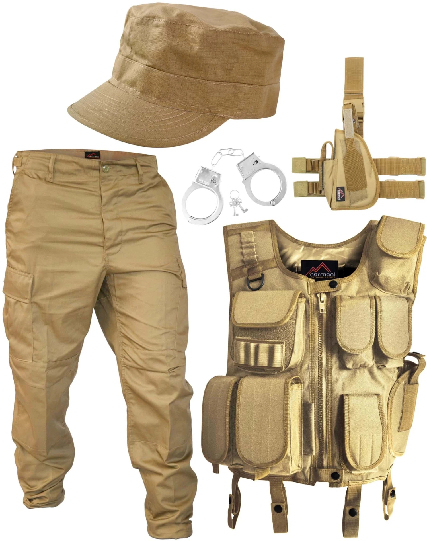 DESERT Kostüm Bestehend Aus Weste, Hose, Holster, BDU Cap Und Handschellen Coyote 3 DESERT Kostüm Bestehend Aus Weste, Hose, Holster, BDU Cap Und Handschellen Coyote