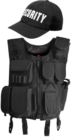 SECURITY Kostüm Bestehend Aus Weste, Patch Und Cap Schwarz