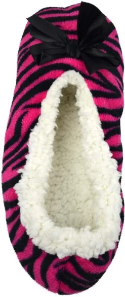 Damen-Slipper Hausschuhe Mit Schleife Zebra/Pink -Normani 106463