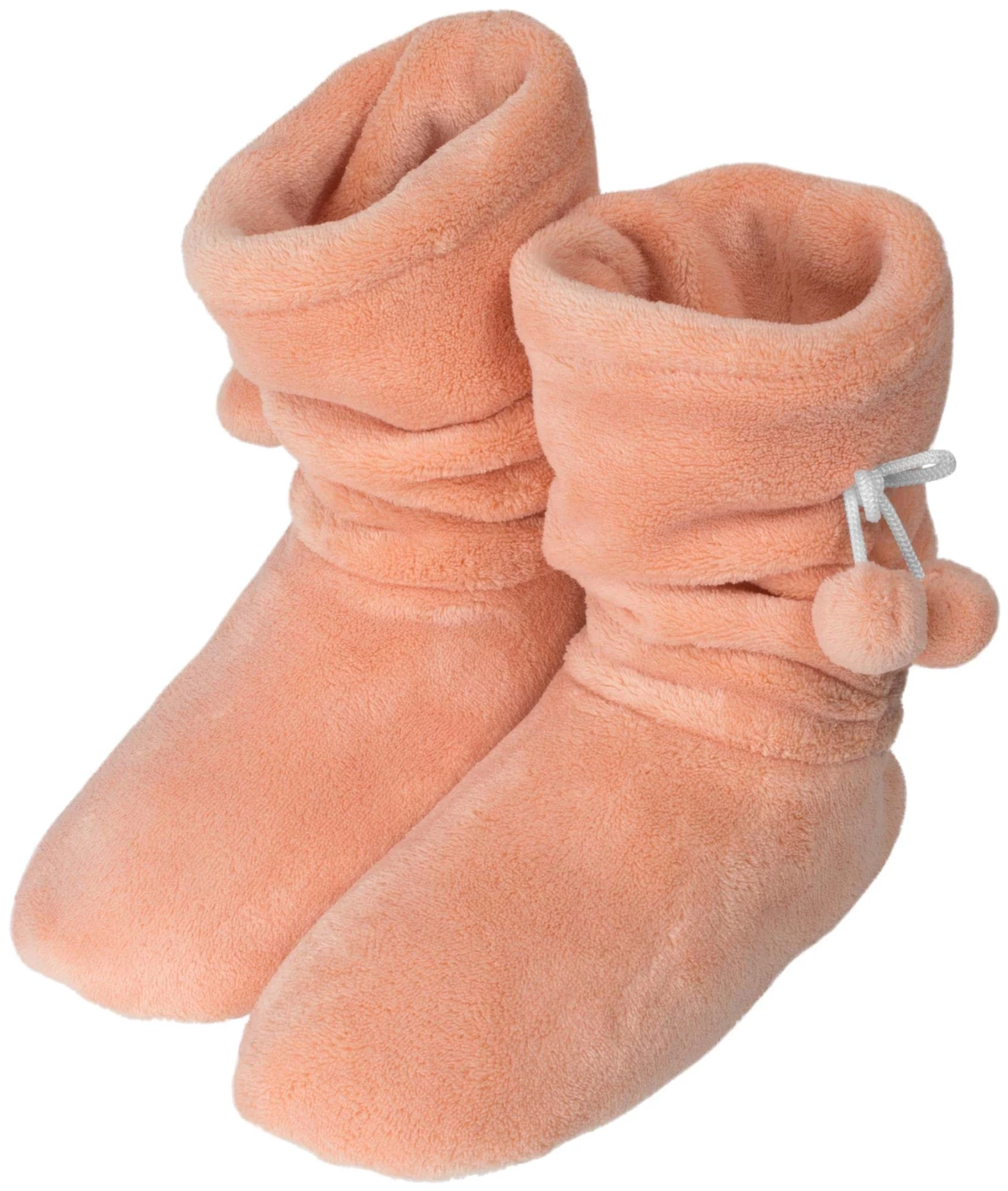 Damen-Fleece-Hausschuhe Mit Bommeln Apricot 3 Damen-Fleece-Hausschuhe Mit Bommeln Apricot
