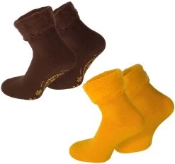 2 Paar Kuschelsocken „Dream“ Mit ABS Braun/Gelb