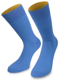 1 Paar Socken „Bi-Color“ Mit Farbig Abgesetztem Bund Himmelblau/Aprikose