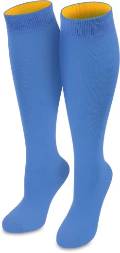 1 Paar Kniestrümpfe „Bi-Color“ Mit Farbig Abgesetztem Bund Himmelblau/Aprikose