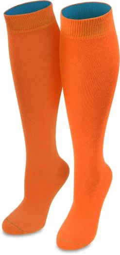 1 Paar Kniestrümpfe „Bi-Color“ Mit Farbig Abgesetztem Bund Orange/Türkis