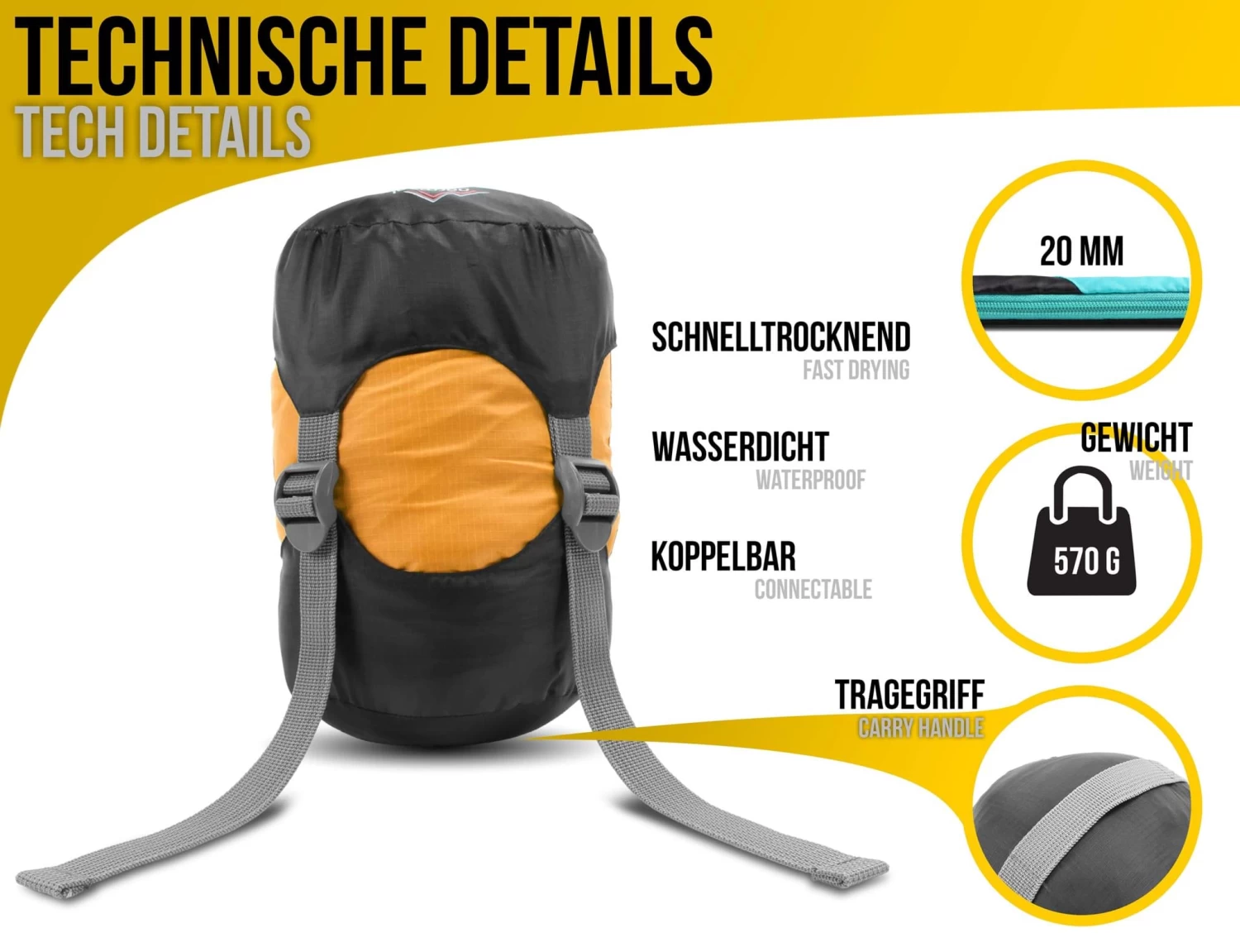 Ultralight-Schlafsack „Runty“ (RV Rechts) Orange/Schwarz 10 Ultralight-Schlafsack „Runty“ (RV Rechts) Orange/Schwarz – Bild 8