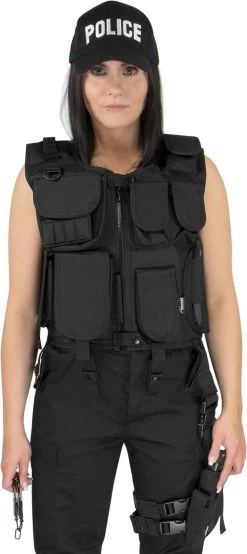 Police Kostüm Bestehend Aus Weste, Patch, Holster, Cap Und Handschellen Schwarz -Normani 117026