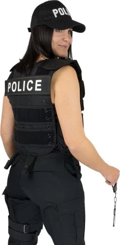 Police Kostüm Bestehend Aus Weste, Patch, Holster, Cap Und Handschellen Schwarz -Normani 117027