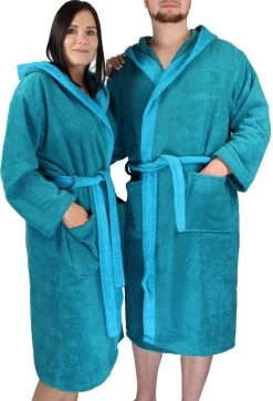 Unisex Baumwoll Bademantel Mit Kapuze „Izmit“ Petrol/Türkis 13 Unisex Baumwoll Bademantel Mit Kapuze „Izmit“ Petrol/Türkis -Normani 117736