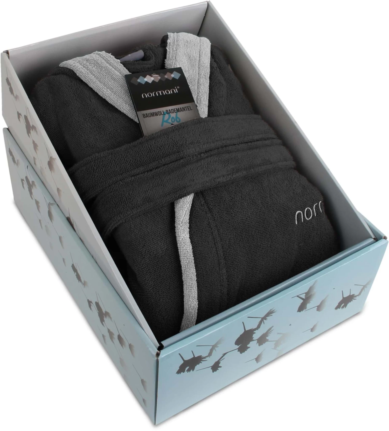 Unisex Baumwoll-Bademantel „Rob“ Schwarz/Grau 7 Unisex Baumwoll-Bademantel „Rob“ Schwarz/Grau – Bild 5