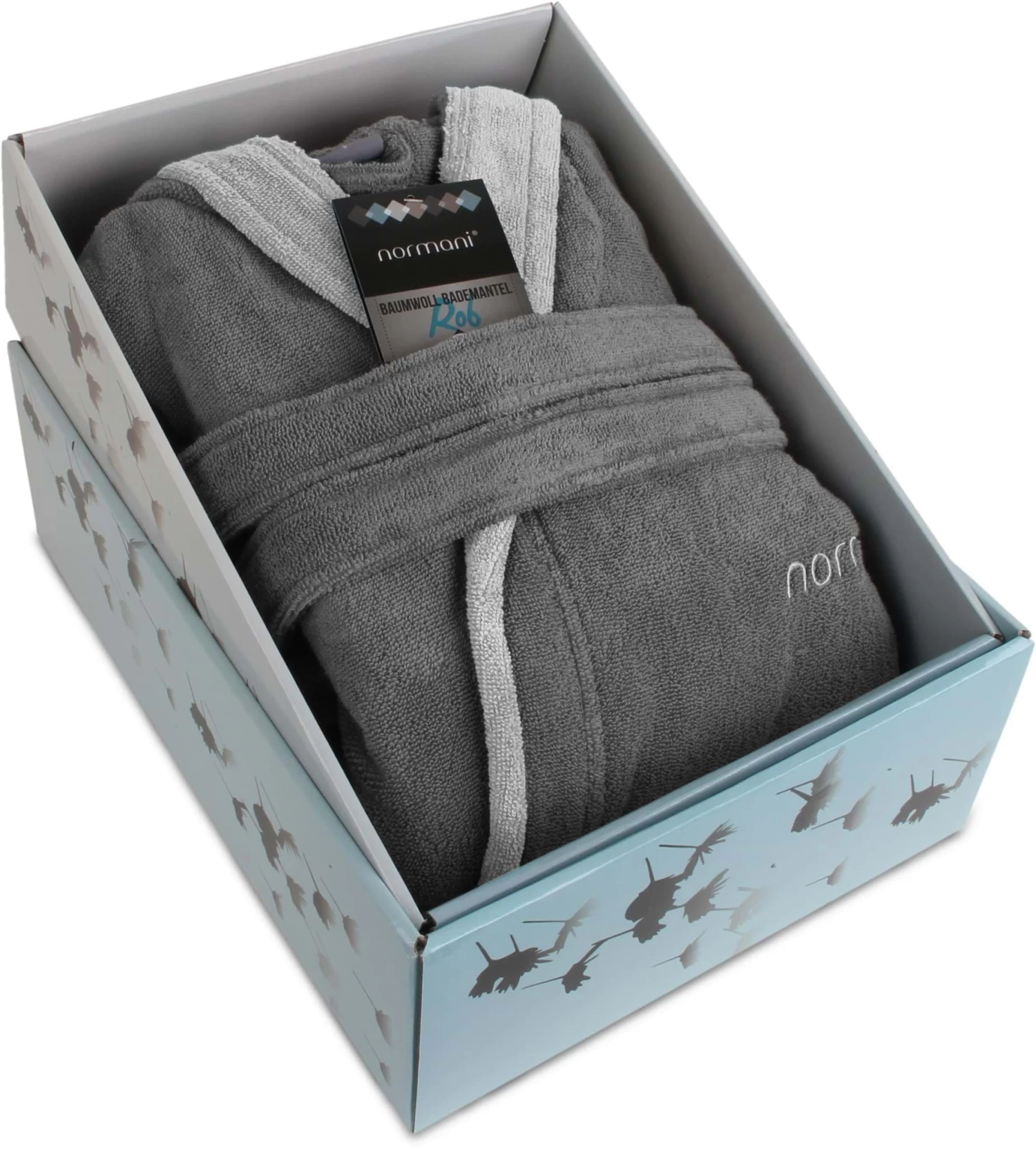 Unisex Baumwoll-Bademantel „Rob“ Grau/Hellgrau 7 Unisex Baumwoll-Bademantel „Rob“ Grau/Hellgrau – Bild 5