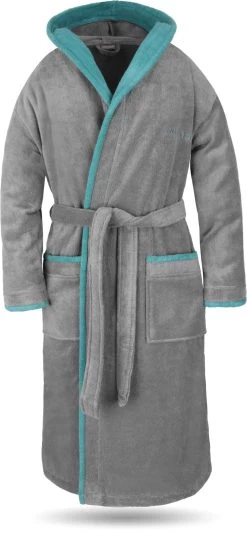 Unisex Baumwoll-Bademantel „Rob“ Grau/Petrol