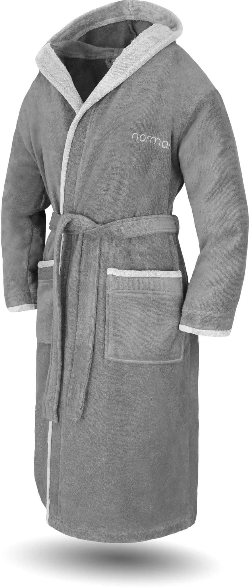 Unisex Baumwoll-Bademantel „Rob“ Grau/Hellgrau 4 Unisex Baumwoll-Bademantel „Rob“ Grau/Hellgrau – Bild 2