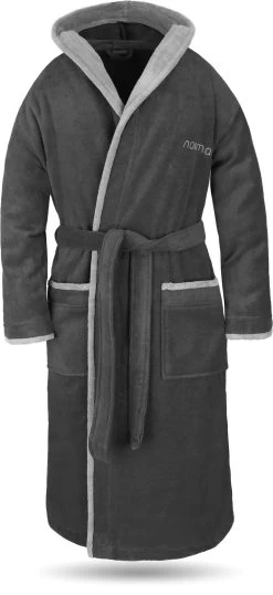 Unisex Baumwoll-Bademantel „Rob“ Schwarz/Grau