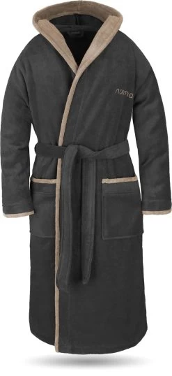 Unisex Baumwoll-Bademantel „Rob“ Schwarz/Beige