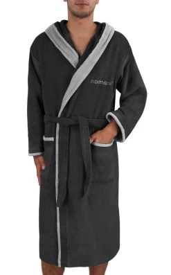 Unisex Baumwoll-Bademantel „Rob“ Schwarz/Grau 16 Unisex Baumwoll-Bademantel „Rob“ Schwarz/Grau -Normani 119109