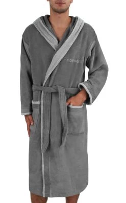 Unisex Baumwoll-Bademantel „Rob“ Grau/Hellgrau 16 Unisex Baumwoll-Bademantel „Rob“ Grau/Hellgrau -Normani 119113