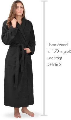 Extra Langer Baumwoll- Bademantel „Lola“ Aus 100 % Baumwolle Schwarz -Normani 122186