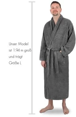 Extra Langer Baumwoll- Bademantel „Lola“ Aus 100 % Baumwolle Grau -Normani 122195