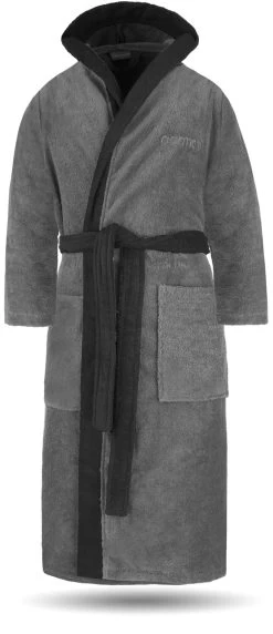 Unisex Baumwoll Bademantel Mit Kapuze „Izmit“ Grau/Schwarz