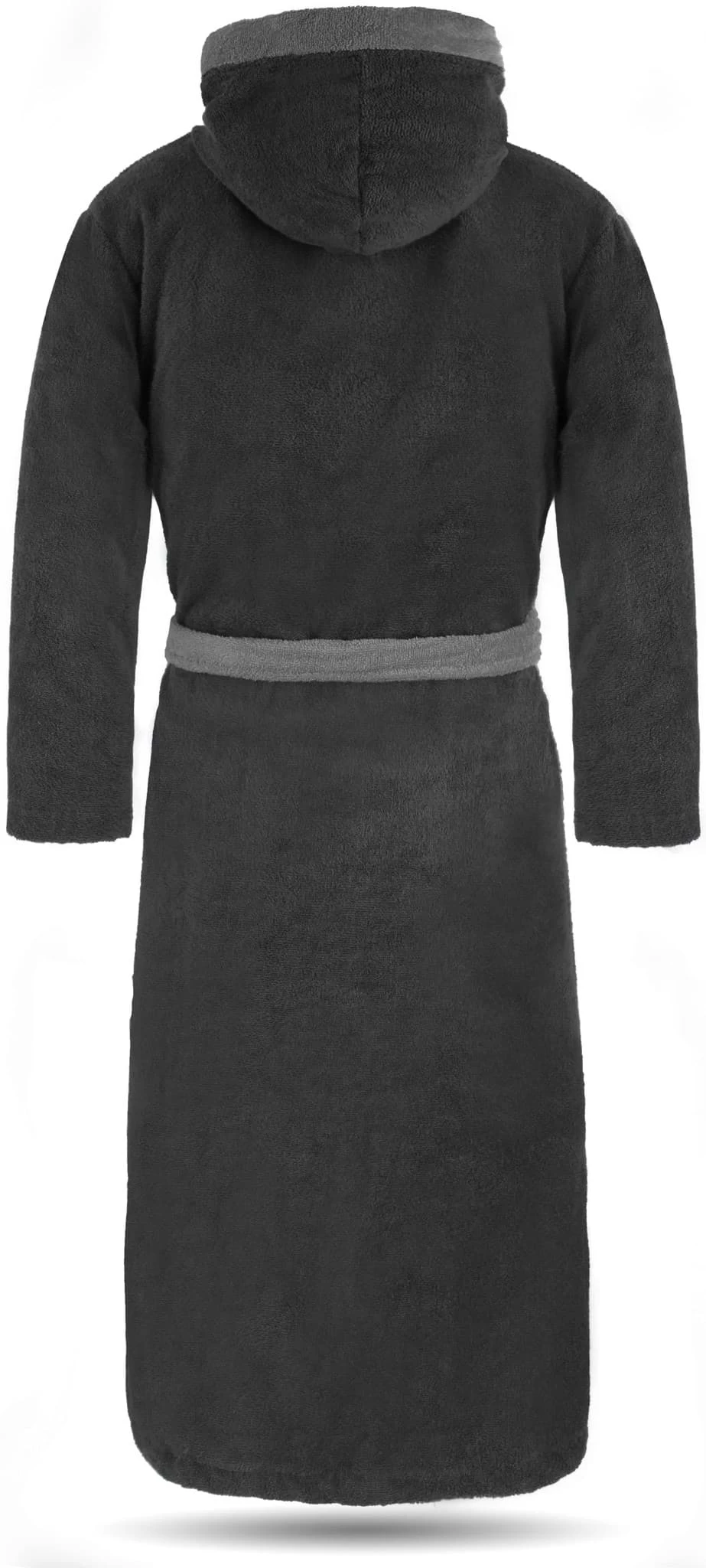 Unisex Baumwoll Bademantel Mit Kapuze „Izmit“ Schwarz/Grau 4 Unisex Baumwoll Bademantel Mit Kapuze „Izmit“ Schwarz/Grau – Bild 2