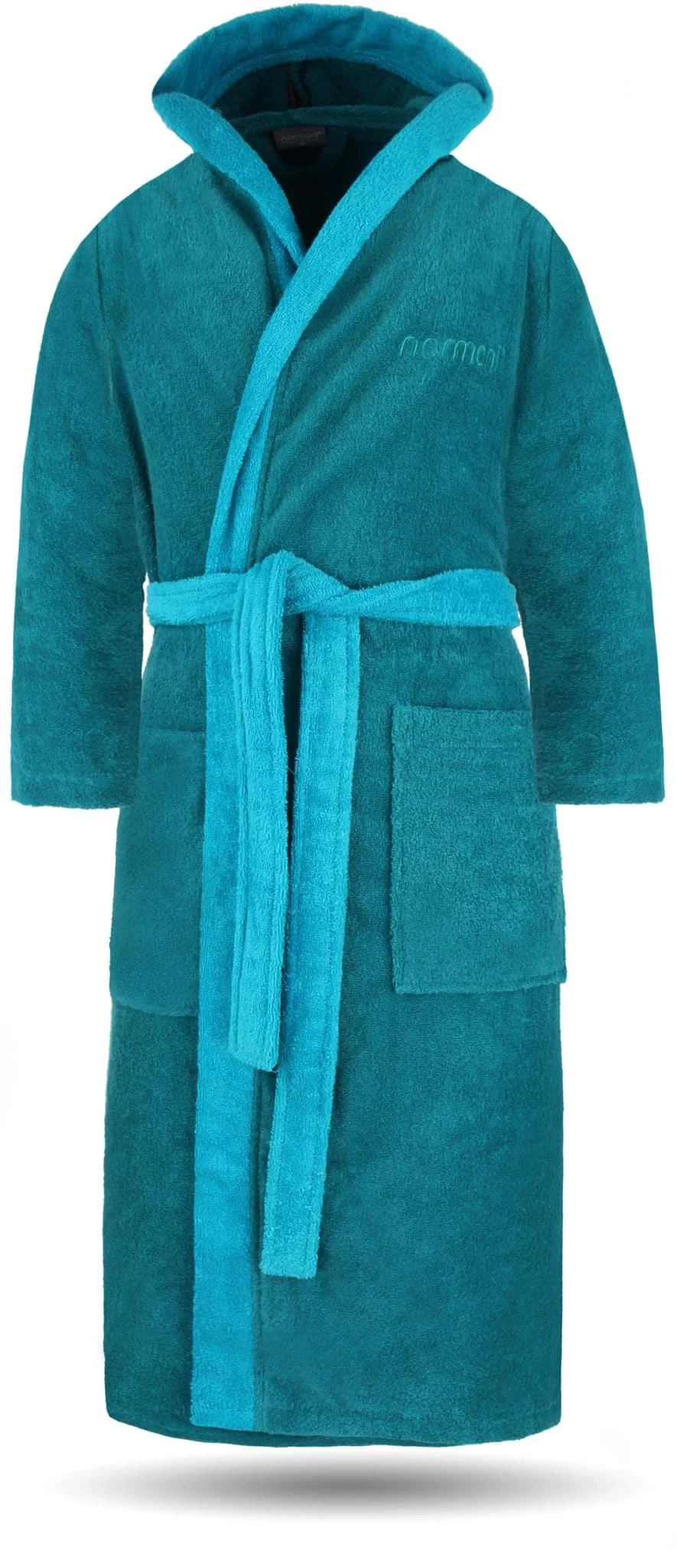 Unisex Baumwoll Bademantel Mit Kapuze „Izmit“ Petrol/Türkis 3 Unisex Baumwoll Bademantel Mit Kapuze „Izmit“ Petrol/Türkis