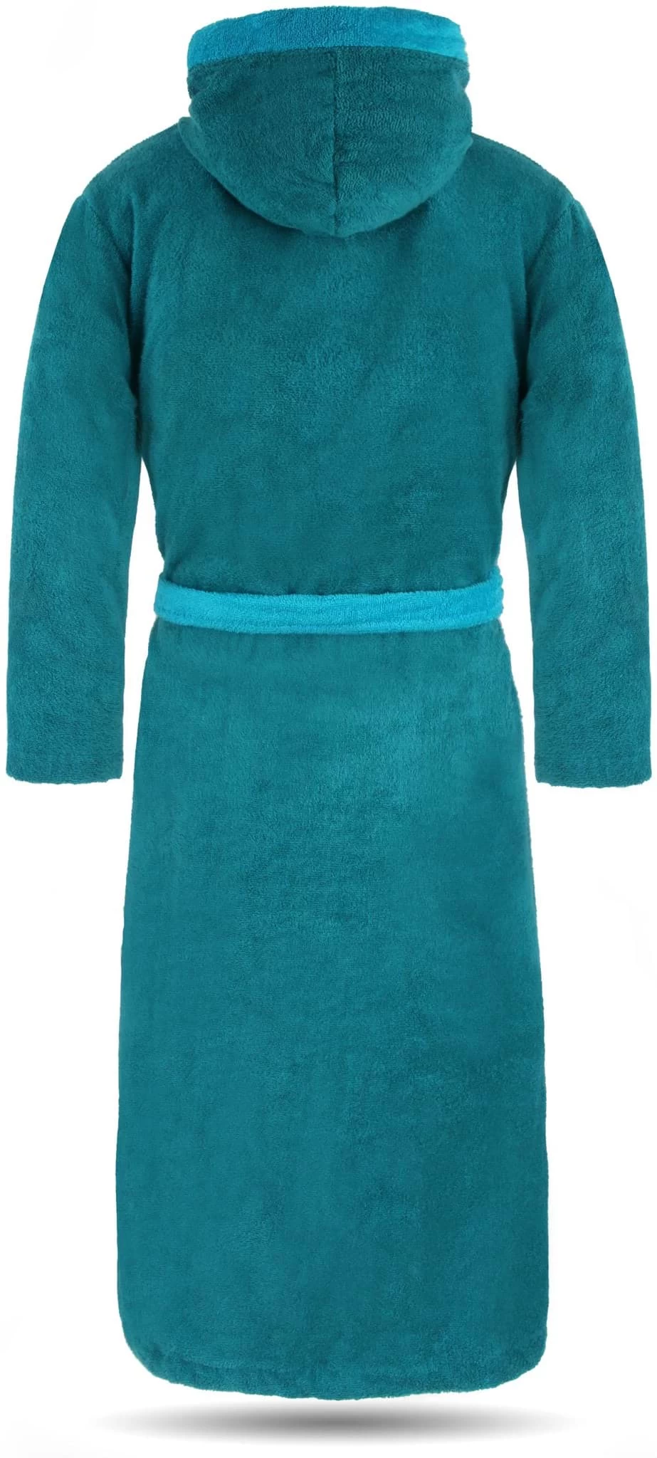 Unisex Baumwoll Bademantel Mit Kapuze „Izmit“ Petrol/Türkis 4 Unisex Baumwoll Bademantel Mit Kapuze „Izmit“ Petrol/Türkis – Bild 2