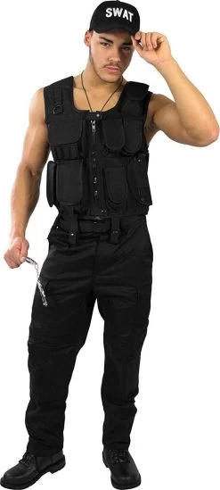 SWAT / SECURITY / POLICE Kostüm Bestehend Aus Weste, Patch, Hose, Rechtem Beinholster, Cap Und Handschellen SECURITY -Normani 122893