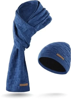 Winterset Aus Merinowolle Schal Und Mütze Muster „Yuma“ Marine -Normani 141554