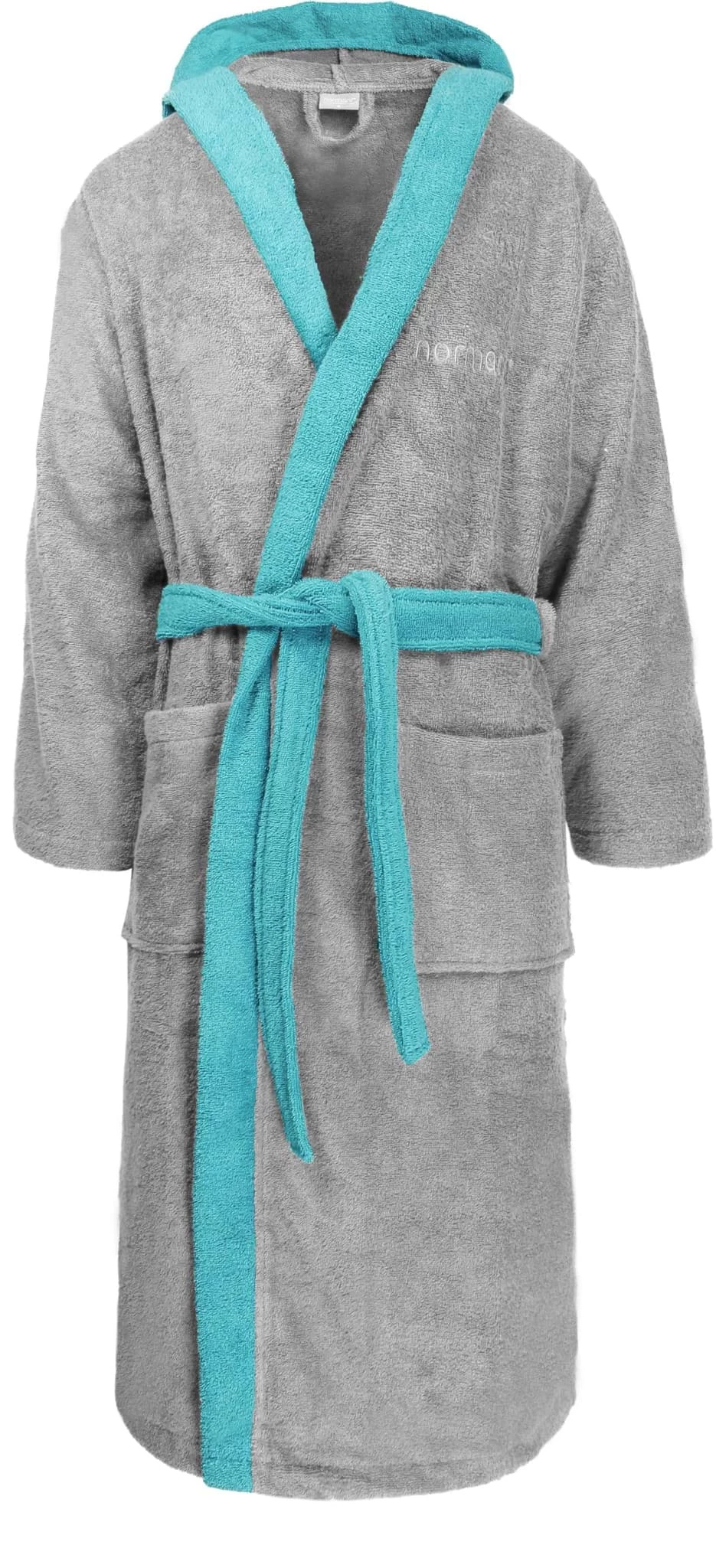 Unisex Baumwoll Bademantel Mit Kapuze „Izmit“ Grau/Blau 3 Unisex Baumwoll Bademantel Mit Kapuze „Izmit“ Grau/Blau