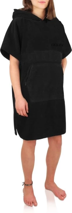 Surfer Poncho - Baumwoll Bademantel Mit Kapuze Schwarz -Normani 144491
