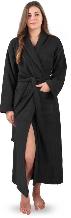 Extra Langer Baumwoll- Bademantel „Lola“ Aus 100 % Baumwolle Schwarz -Normani 150684