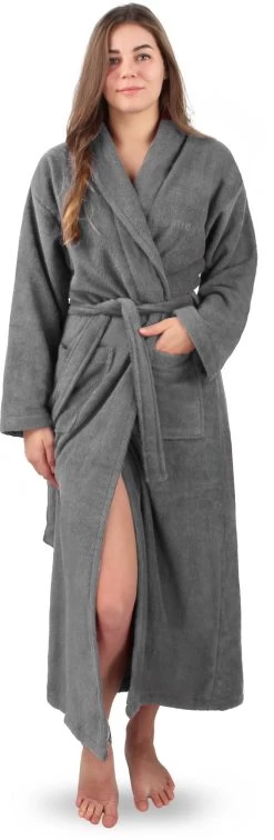 Extra Langer Baumwoll- Bademantel „Lola“ Aus 100 % Baumwolle Grau -Normani 150685