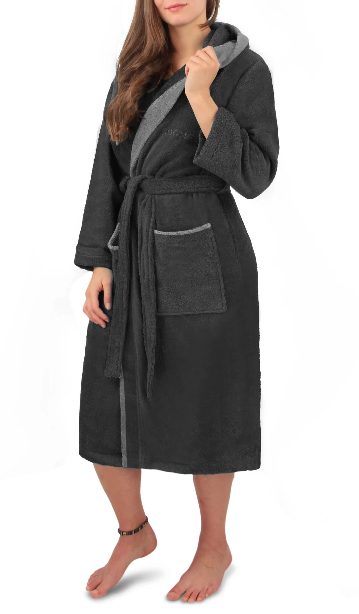 Unisex Baumwoll-Bademantel „Rob“ Schwarz/Grau 8 Unisex Baumwoll-Bademantel „Rob“ Schwarz/Grau – Bild 6