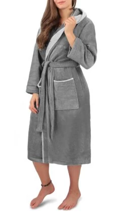 Unisex Baumwoll-Bademantel „Rob“ Grau/Hellgrau 15 Unisex Baumwoll-Bademantel „Rob“ Grau/Hellgrau -Normani 154540