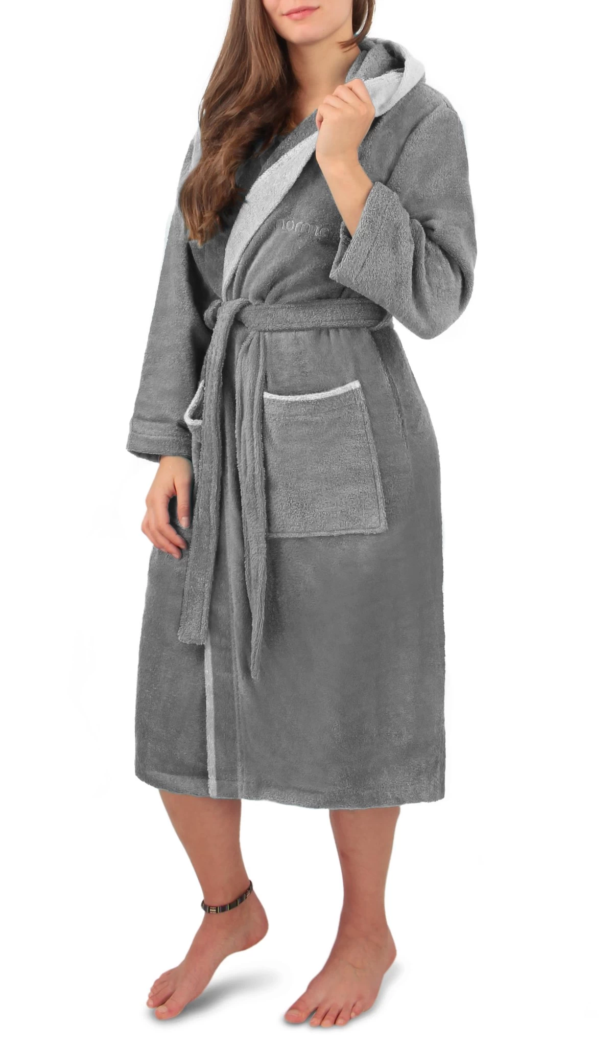 Unisex Baumwoll-Bademantel „Rob“ Grau/Hellgrau 8 Unisex Baumwoll-Bademantel „Rob“ Grau/Hellgrau – Bild 6