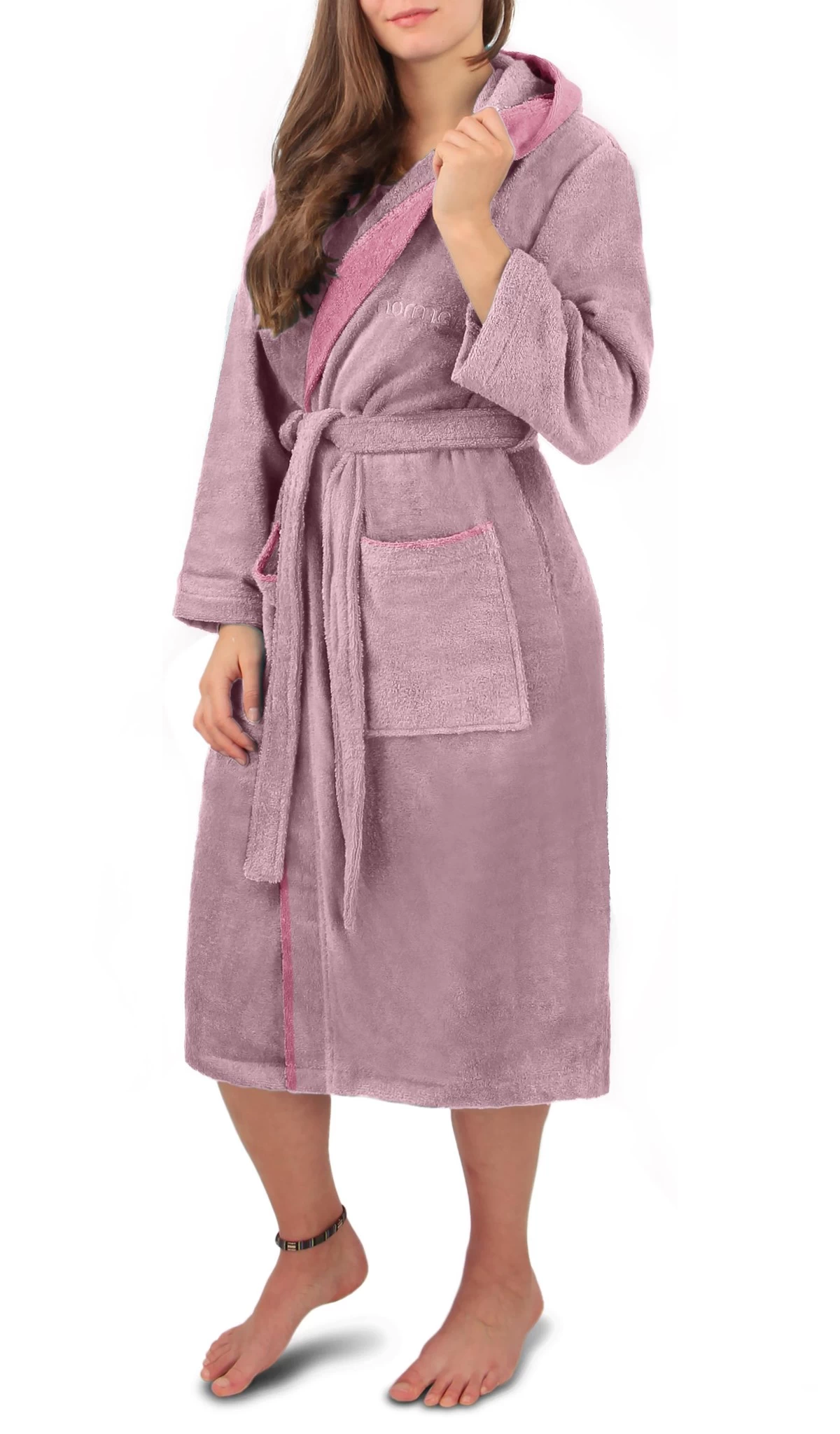 Unisex Baumwoll-Bademantel „Rob“ Rosa/Hellrosa 8 Unisex Baumwoll-Bademantel „Rob“ Rosa/Hellrosa – Bild 6