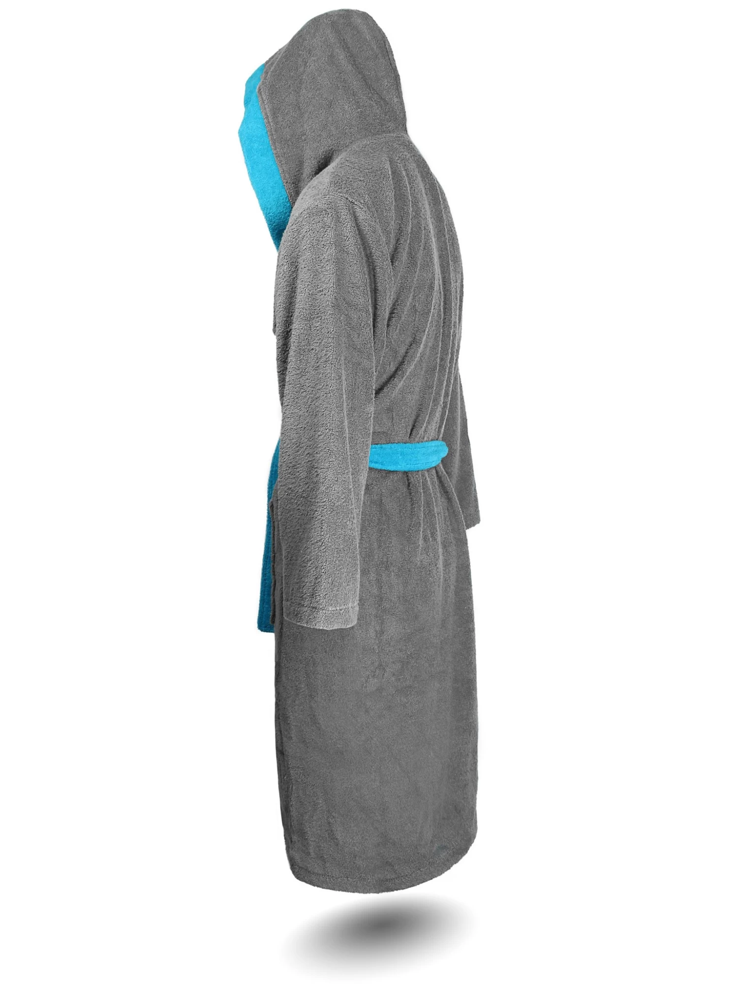 Unisex Baumwoll Bademantel Mit Kapuze „Izmit“ Grau/Blau 5 Unisex Baumwoll Bademantel Mit Kapuze „Izmit“ Grau/Blau – Bild 3