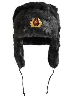 Fellmütze Russische Tschapka „Siberia“ Mit Stern Schwarz
