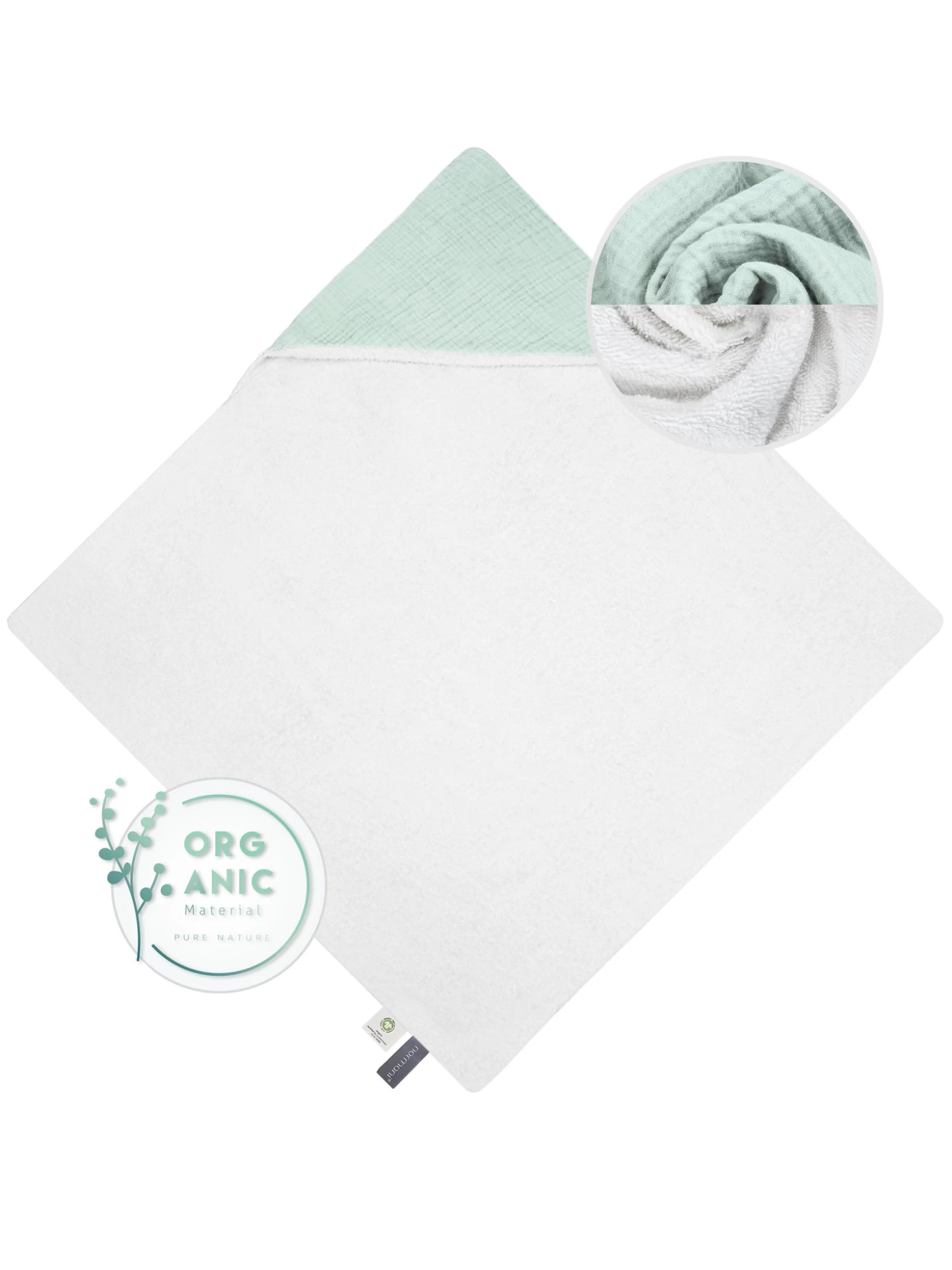 Baby Musselin Kapuzenhandtuch „Kampala“ Minze 4 Baby Musselin Kapuzenhandtuch „Kampala“ Minze – Bild 2