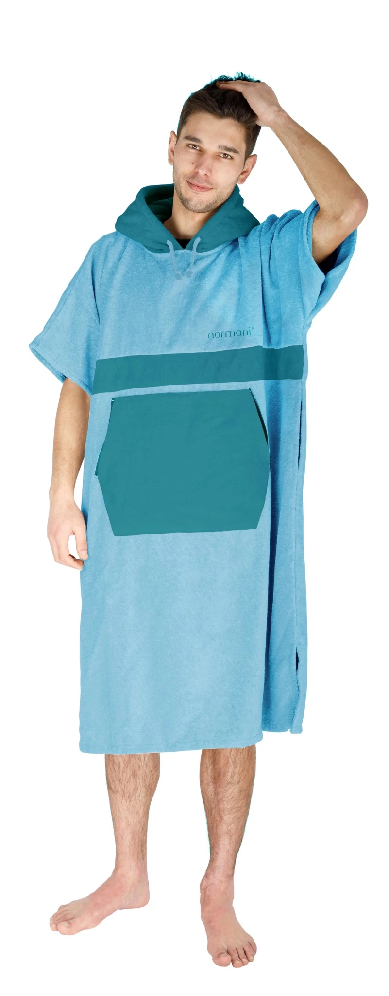 Baumwoll Badehandtuch Badeponcho Türkis 7 Baumwoll Badehandtuch Badeponcho Türkis – Bild 5